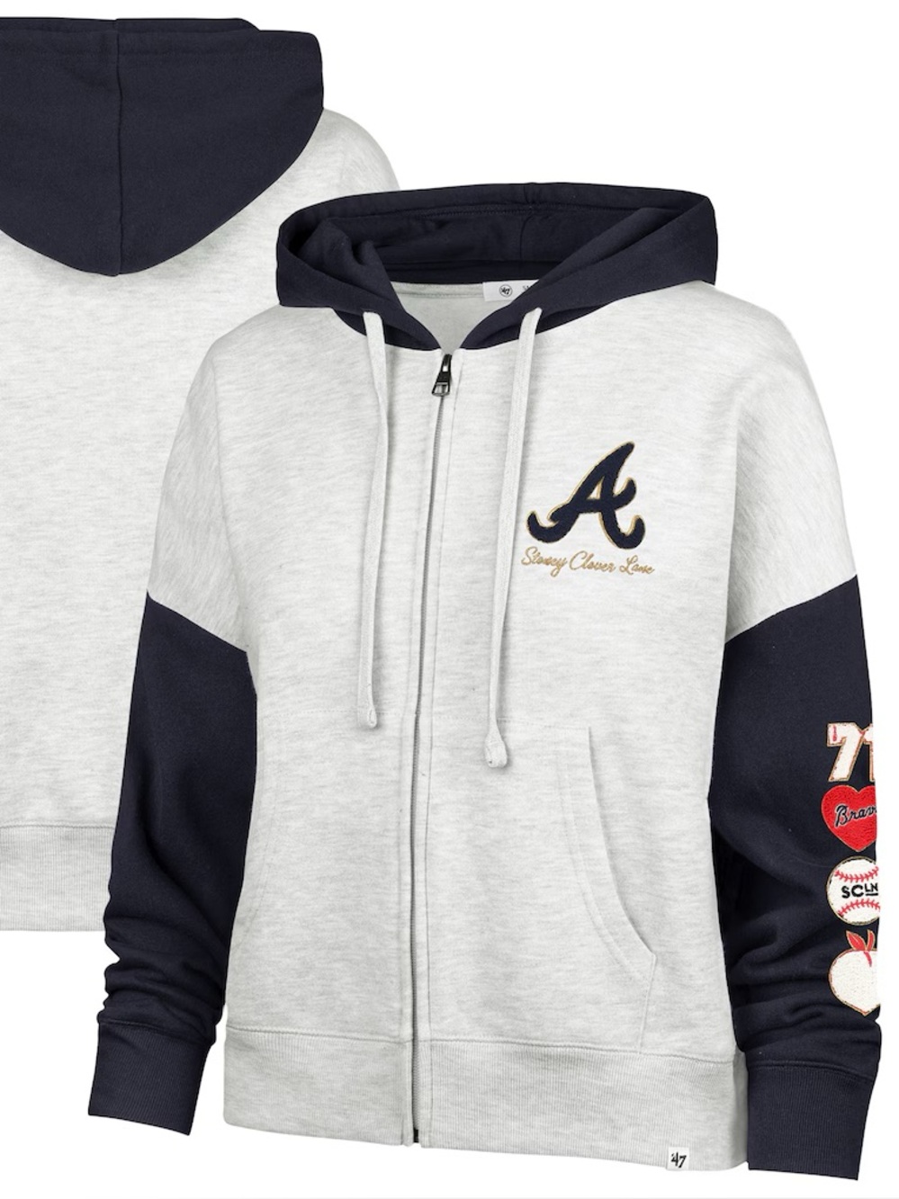 Stoney Clover Lane x ‘47 - Atlanta Braves MLB Gray and Navy Zip-Up Hoodie